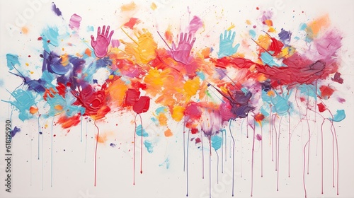 children s hands in paint  paint drawings - Generative AI technology 