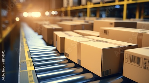 Boxes on the conveyor, postal service - Generative AI technology