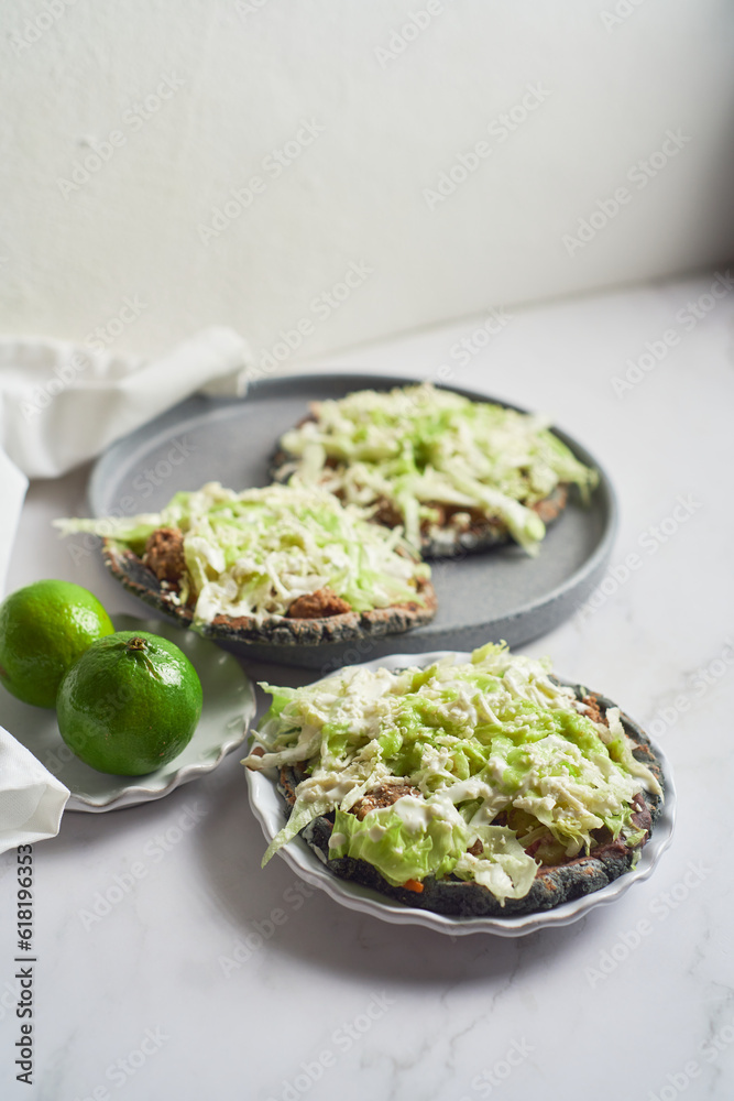 Sopes, with blue corn, traditional mexican street food. Sopes, with blue corn, traditional mexican street food.
