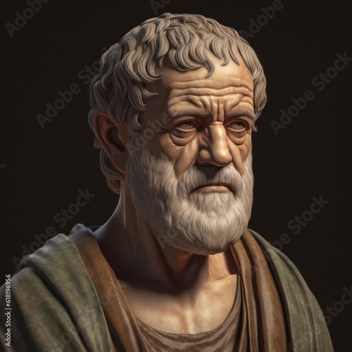 An artistic interpretation of a portrait of Aristotle, the renowned ancient Greek philosopher