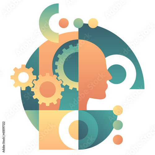 Human silhouette with abstract gears in head
