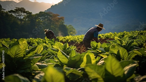 harvesting tobacco on a plantation - Generative AI technology photo