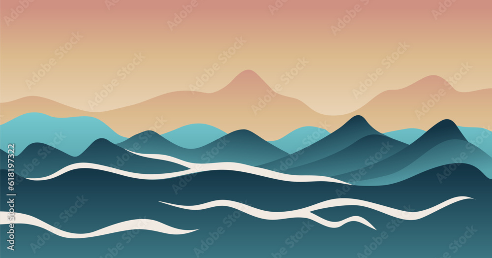 Beautiful mountain landscape made from wavy shapes