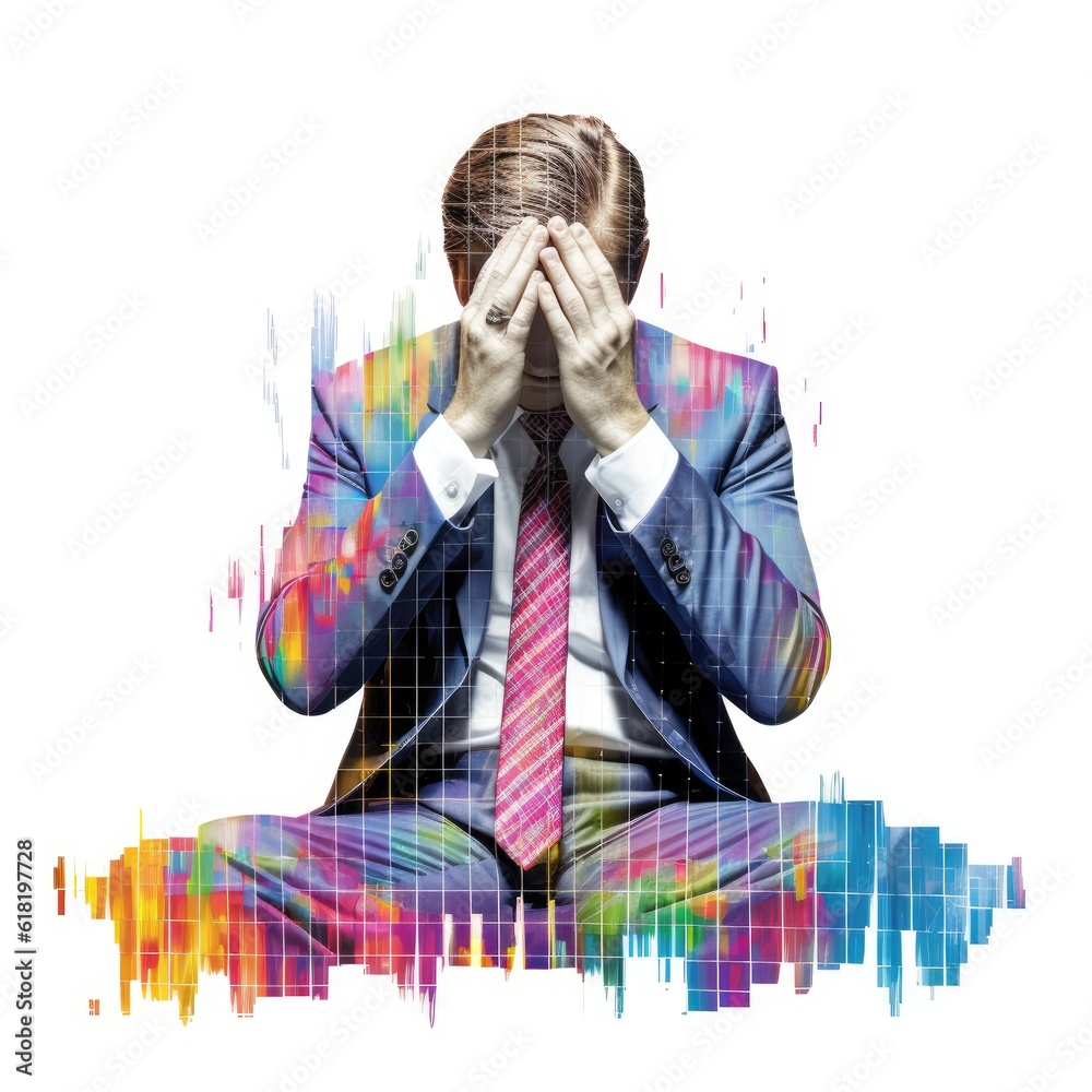 businessman with his hand over his head on a chart illustration Generative AI - obrazy, fototapety, plakaty 