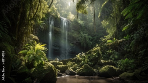 Faszinierender Wasserfall  Abenteuer in der tropischen Regenwaldpracht - Generative AI