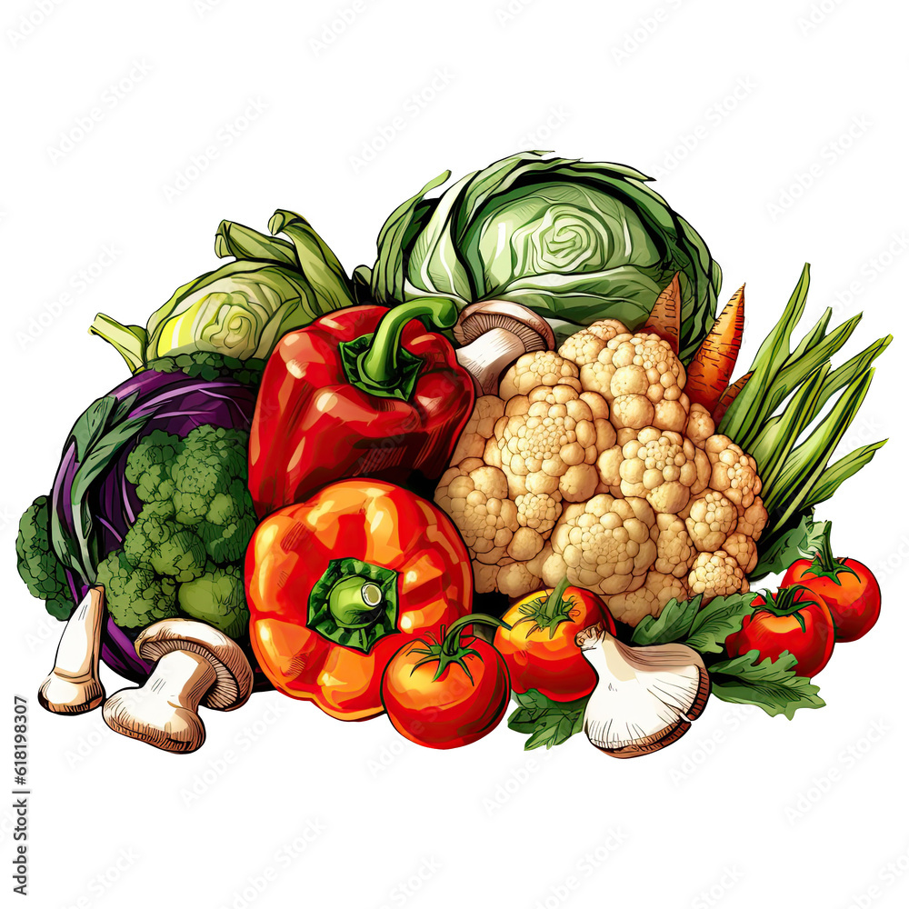 Cartoon vegetable clipart illustration on transparent background. Generative AI Cartoon vegetable clipart illustration on transparent background. Generative AI