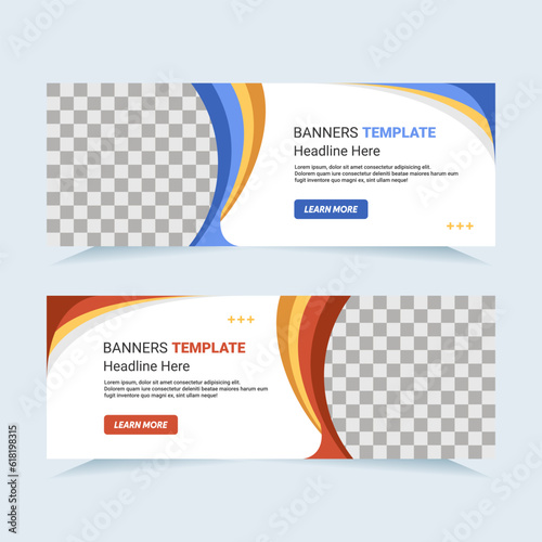 Vector modern set of blue and red abstract banners with photo collage. For card and banner needs. Vector Illustration