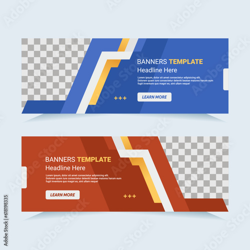 Vector modern set of blue and red abstract banners with photo collage. For card and banner needs. Vector Illustration