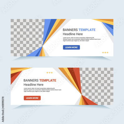 Vector modern set of blue and red abstract banners with photo collage. For card and banner needs. Vector Illustration