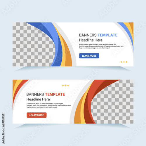 Vector modern set of blue and red abstract banners with photo collage. For card and banner needs. Vector Illustration
