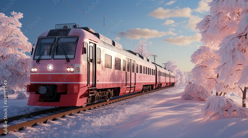 Obraz premium train goes through fantastic winter