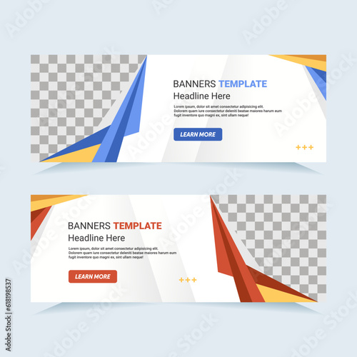 Vector modern set of blue and red abstract banners with photo collage. For card and banner needs. Vector Illustration
