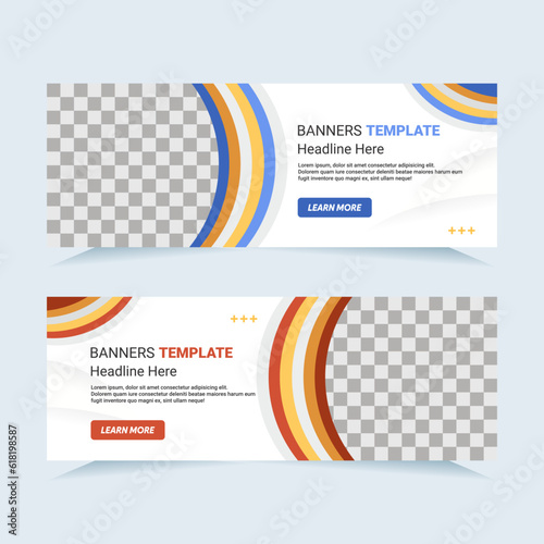 Vector modern set of blue and red abstract banners with photo collage. For card and banner needs. Vector Illustration