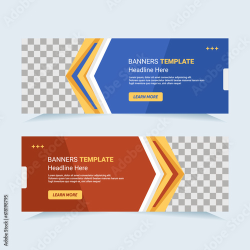 Vector modern set of blue and red abstract banners with photo collage. For card and banner needs. Vector Illustration
