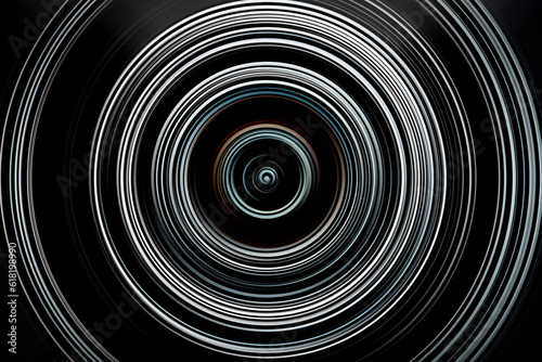 Abstract radial motion blur in white, blue and grey tones on a black background. White and grey circles. Background for modern graphic design and text, label design, textile, clothing or brochure. 