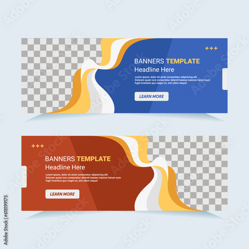Vector modern set of blue and red abstract banners with photo collage. For card and banner needs. Vector Illustration
