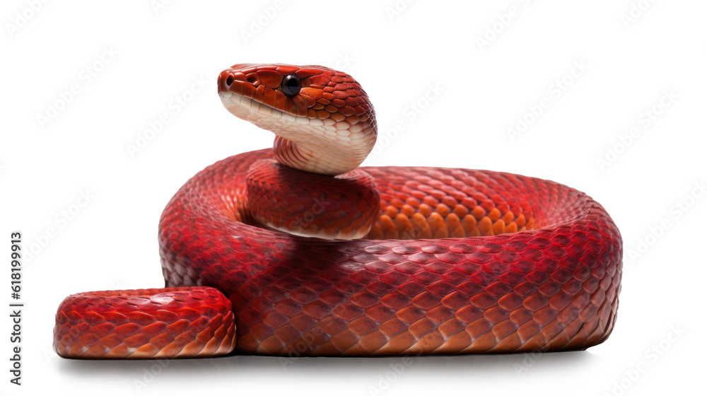 Fototapeta premium Red snake. Isolated cutout on transparent background. Generative AI
