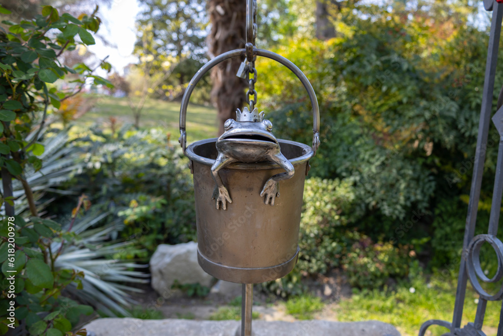 The frog in a bucket represented inside the Valentino park in Turin, Italy The frog in a bucket represented inside the Valentino park in Turin, Italy