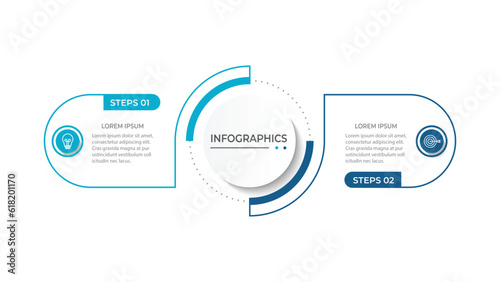 Vector infographic thin line design with marketing icons. Business concept with 2 options, steps or processes.
