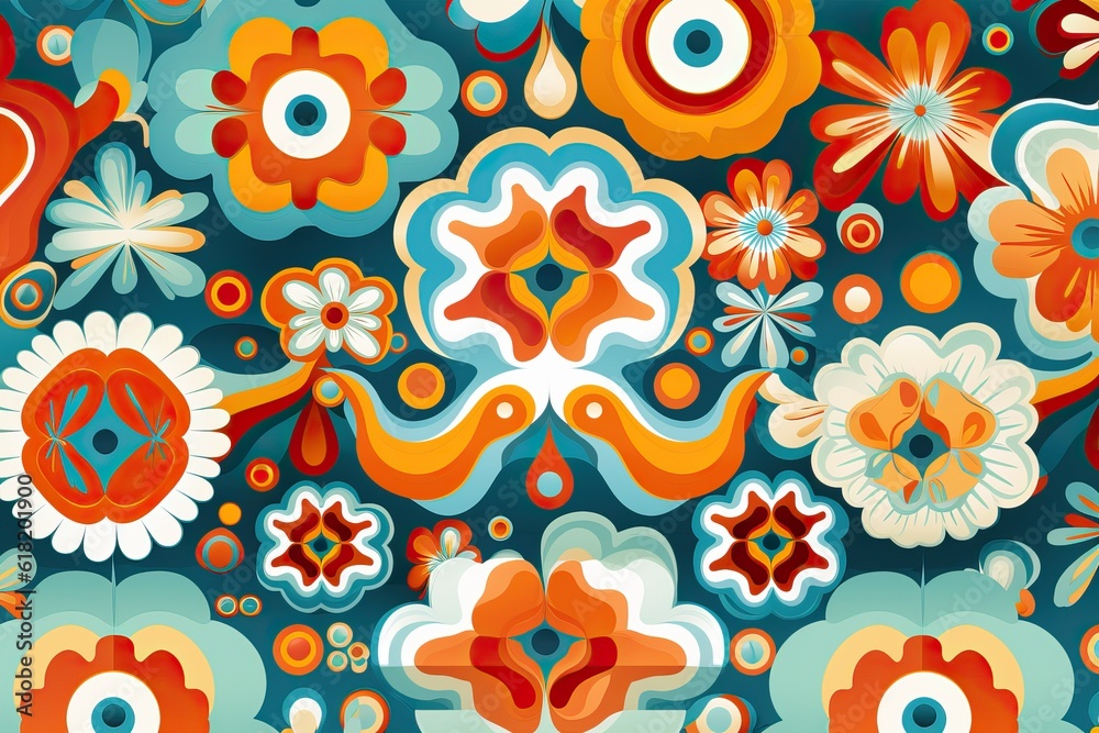 Motif Géométrique Groovy, flat design, minimalist,70s style, IA, génératif, numérique, art, illustration
