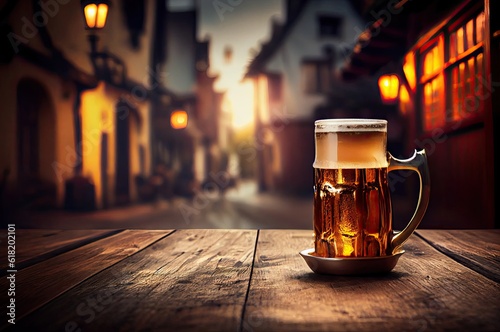 Beer Mug In Europe With Lights In Street 003 Generative AI
