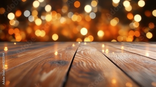 Christmas Bokeh Background wooden background with boke.Generative AI