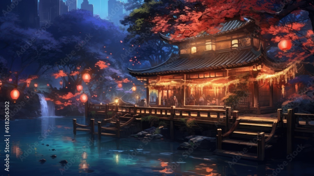 Japan fantasy style scene art Japan fantasy style scene art