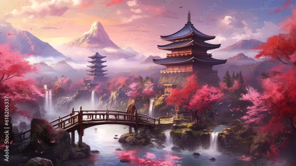Fototapeta premium Japan fantasy style scene art