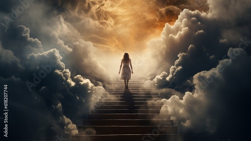 Tela 3D rendering of a woman going to heaven Generative AI