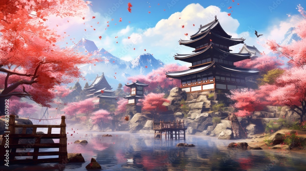 Japan fantasy style scene art