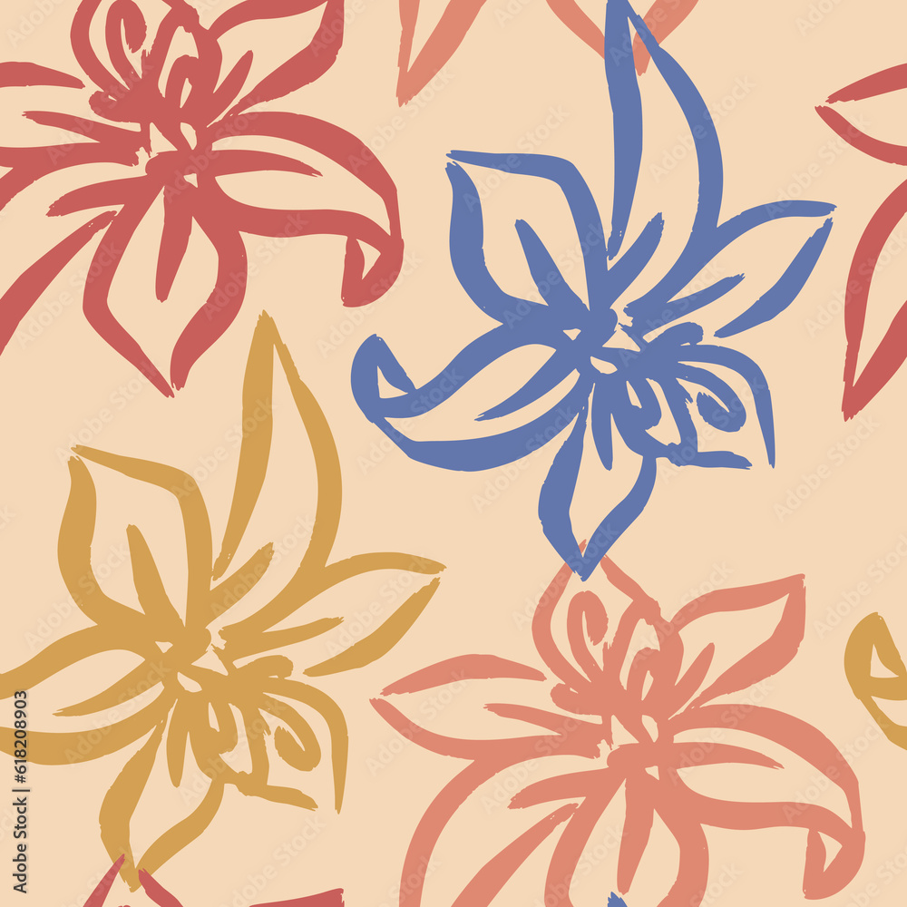 Abstract Sketch Hand Drawn Floral Seamless Pattern