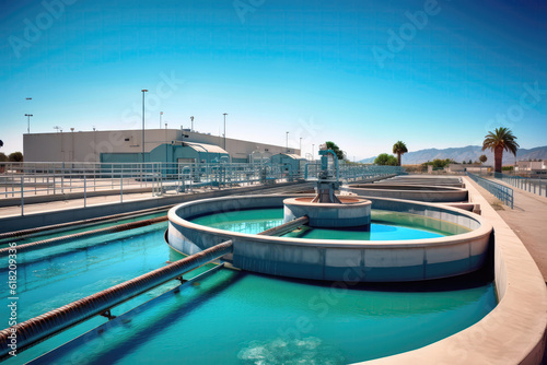 Wastewater Treatment Plant Purifying Water For Reuse. Generative AI