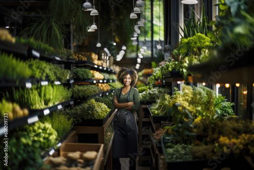 Happy and smiling black woman, small business owner in her plant shop © Jasmina