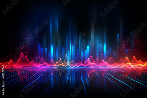 Abstract background with equalizer effect. neon lights. sound waves. ai generative