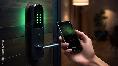 mobile smart phone use for open safety door and opens the door of his home.