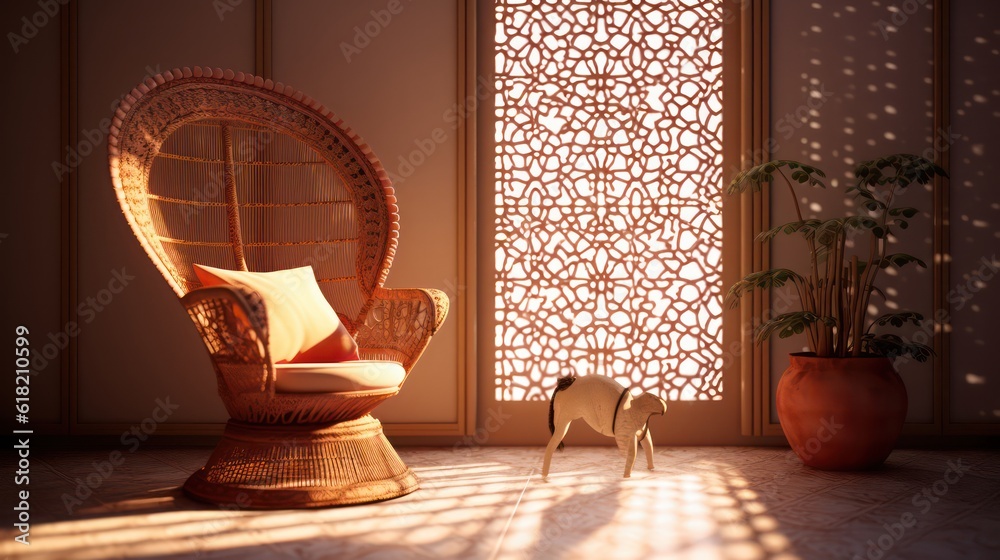 ภาพประกอบสต็อก Arabic,Islamic style interior.Rattan chair,table and ...