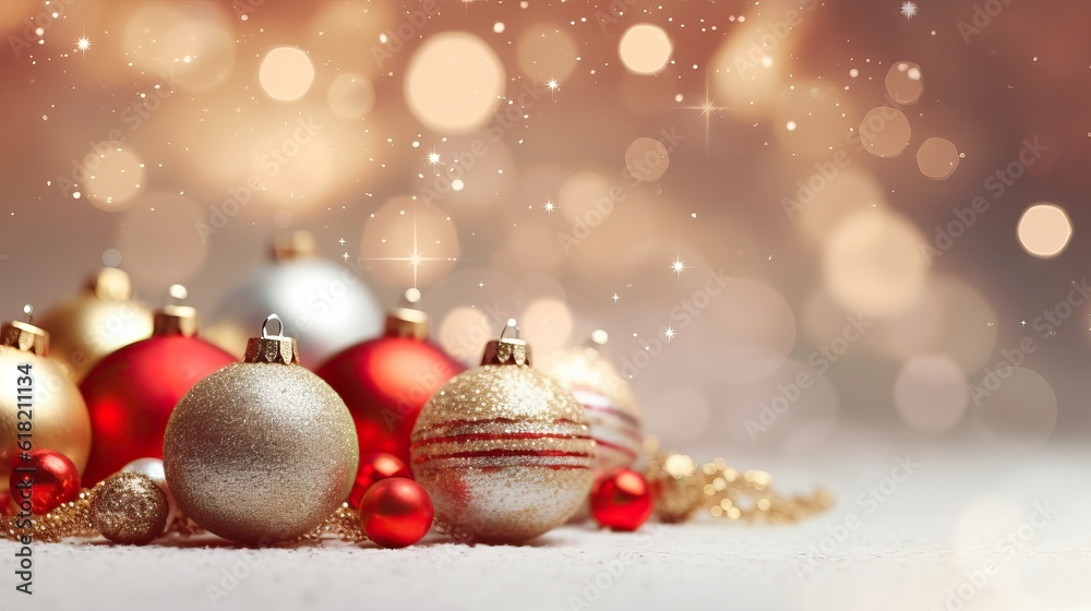 Christmas background with decorative holiday design elements. Festive background with christmas ornament decoration, Copy space. Banner and poster. generative ai Christmas background with decorative holiday design elements. Festive background with christmas ornament decoration, Copy space. Banner and poster. generative ai