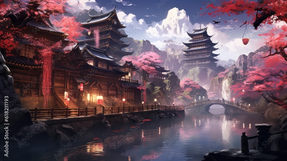 Fototapeta premium Japan fantasy style scene art
