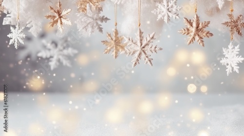 Christmas background with decorative holiday design elements. Festive background with christmas ornament decoration, Copy space. Banner and poster. generative ai © megavectors