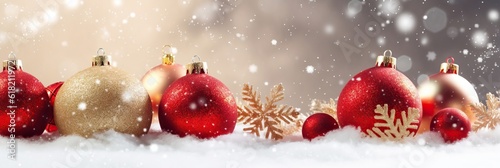 Christmas background with decorative holiday design elements. Festive background with christmas ornament decoration, Copy space. Banner and poster.