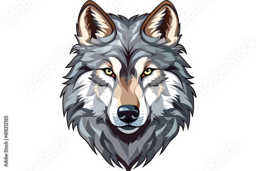 Gray Wolf, Minimalist Style, White Background Cartoonish, Flat Illustration. Logo. Generative AI