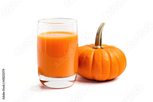 Glass With Pumpkin Juice On White Background. Generative AI