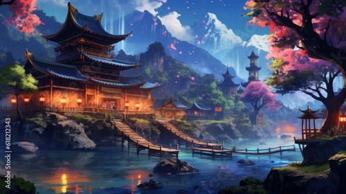 Japan fantasy style scene art