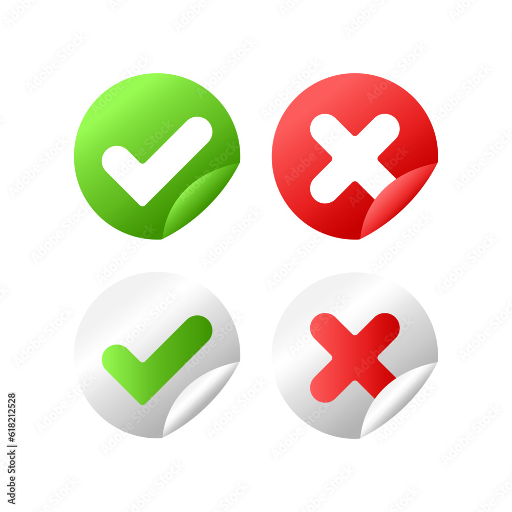 Obraz premium Stickers button yes no, tick cross. Green red button. Application design.