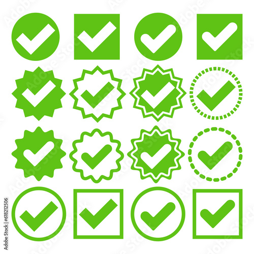 A set of green checkmarks for the interface.Icons yes, approved, right. Collection of confirmation symbols.