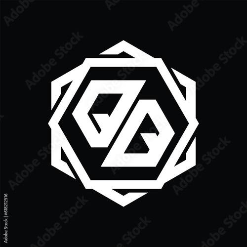 QQ Logo monogram hexagon shape with geometric abstract outline design template