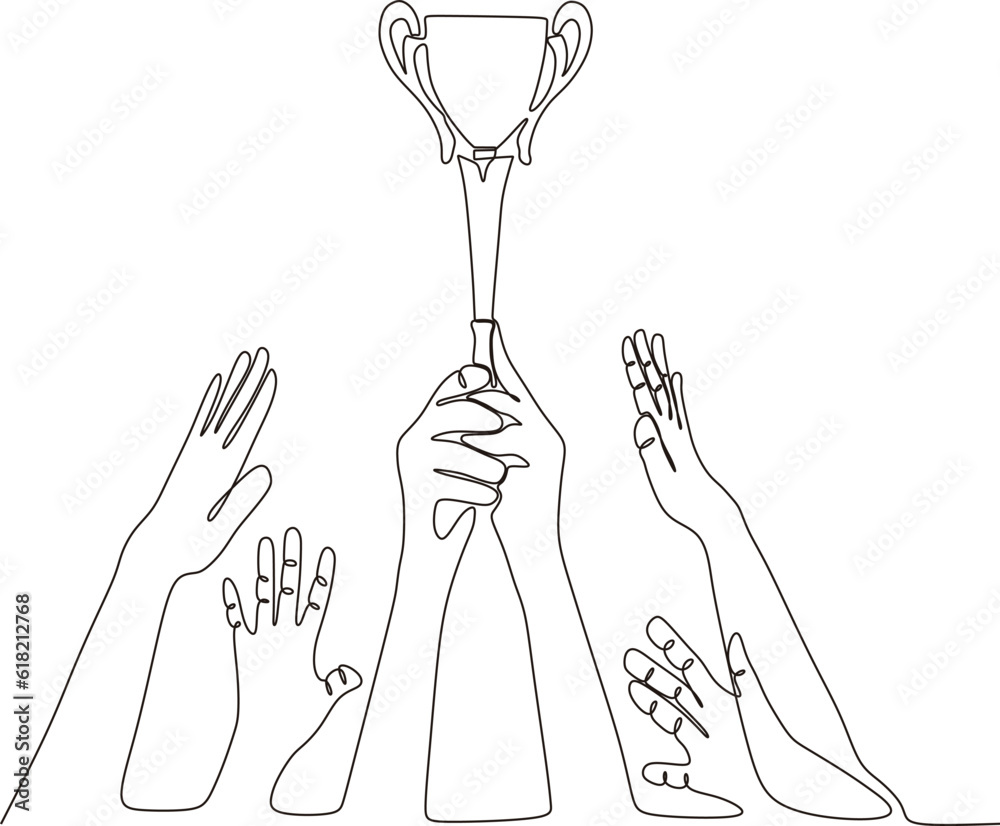 Vector Continuous Line Drawing Hand Holding Trophy Vector Illustration