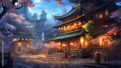 Japan fantasy style scene art