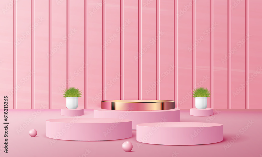 3d geometric pink and gold podium with copy space area, blank space for product display, product placement, mockup. vector template 3d geometric pink and gold podium with copy space area, blank space for product display, product placement, mockup. vector template