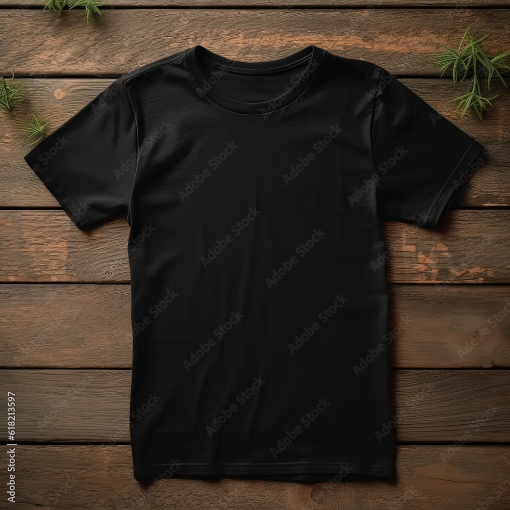 Black t-shirt on the table mockup. Generative ai. Black t-shirt on the table mockup. Generative ai.
